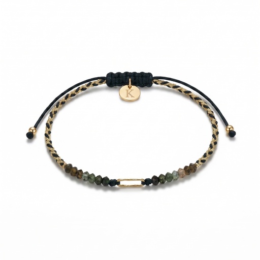 [10181] Anaga pulsera trenzada turmalina (Verde-dorado)