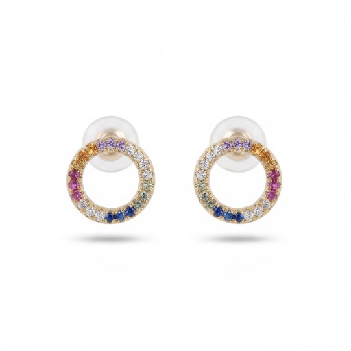 [10664] Shimmer pendiente aro circonia multicolor dorado