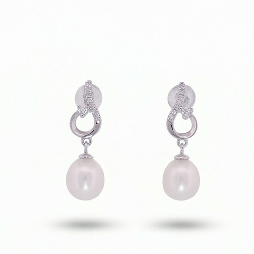 [10470] Celeste pendientes anzuelo perla circonia