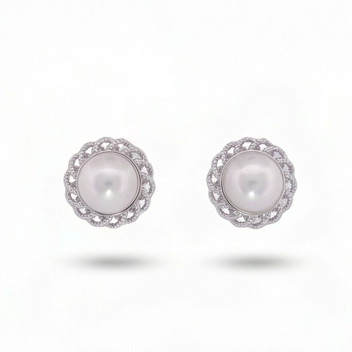 [10482] Celeste pendientes flor perla
