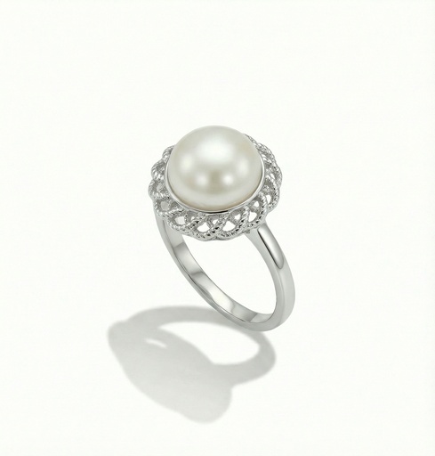 [10483] Celeste anillo flor perla
