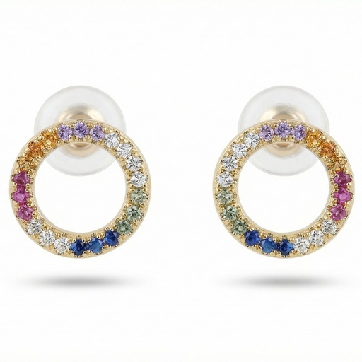 [10664] Shimmer pendiente aro circonia multicolor dorado